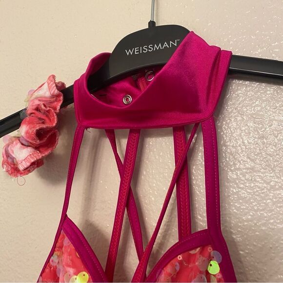 WEISSMAN Dance Costume hot pink sequin fringe Happiness 14453 MA-Medium adult - Picture 7 of 13
